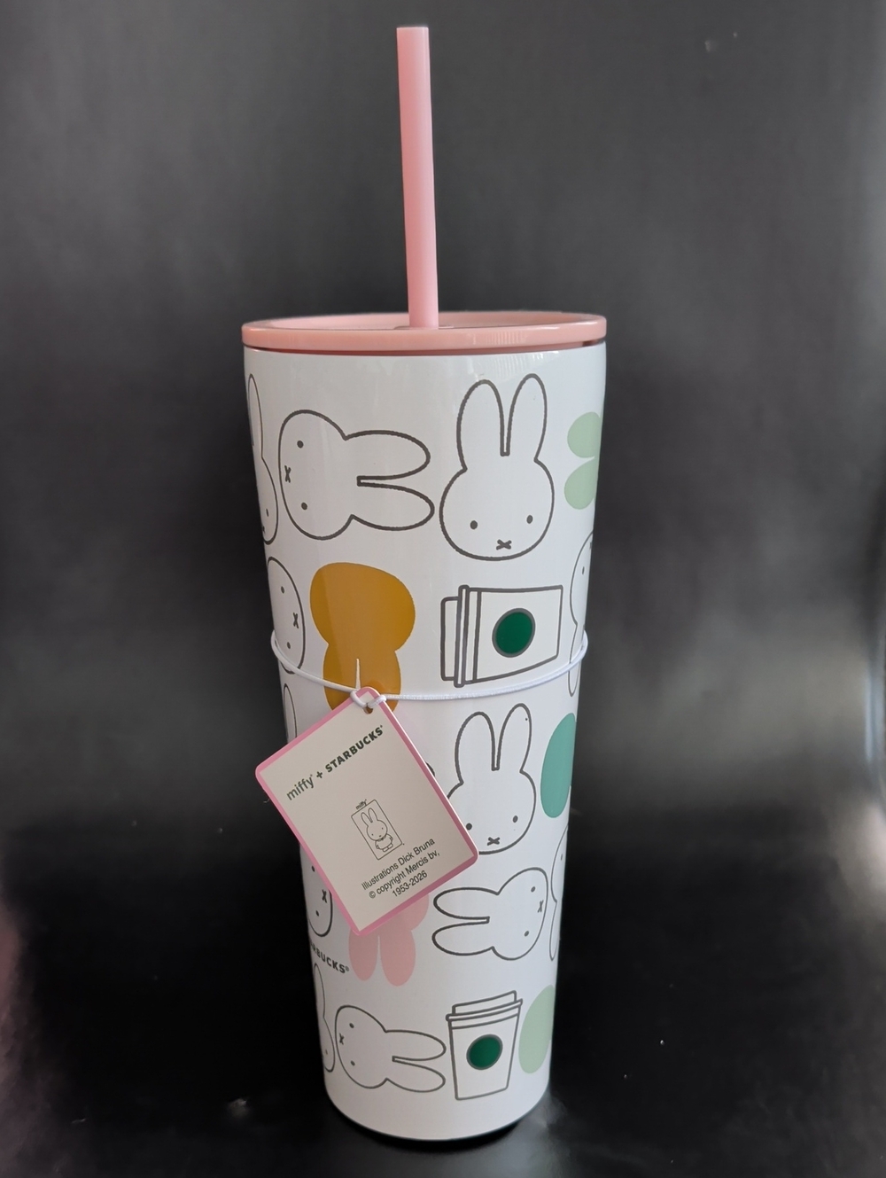 Starbucks White Tumbler with Pink Lid and Pastel Accents - Picture 1 of 3